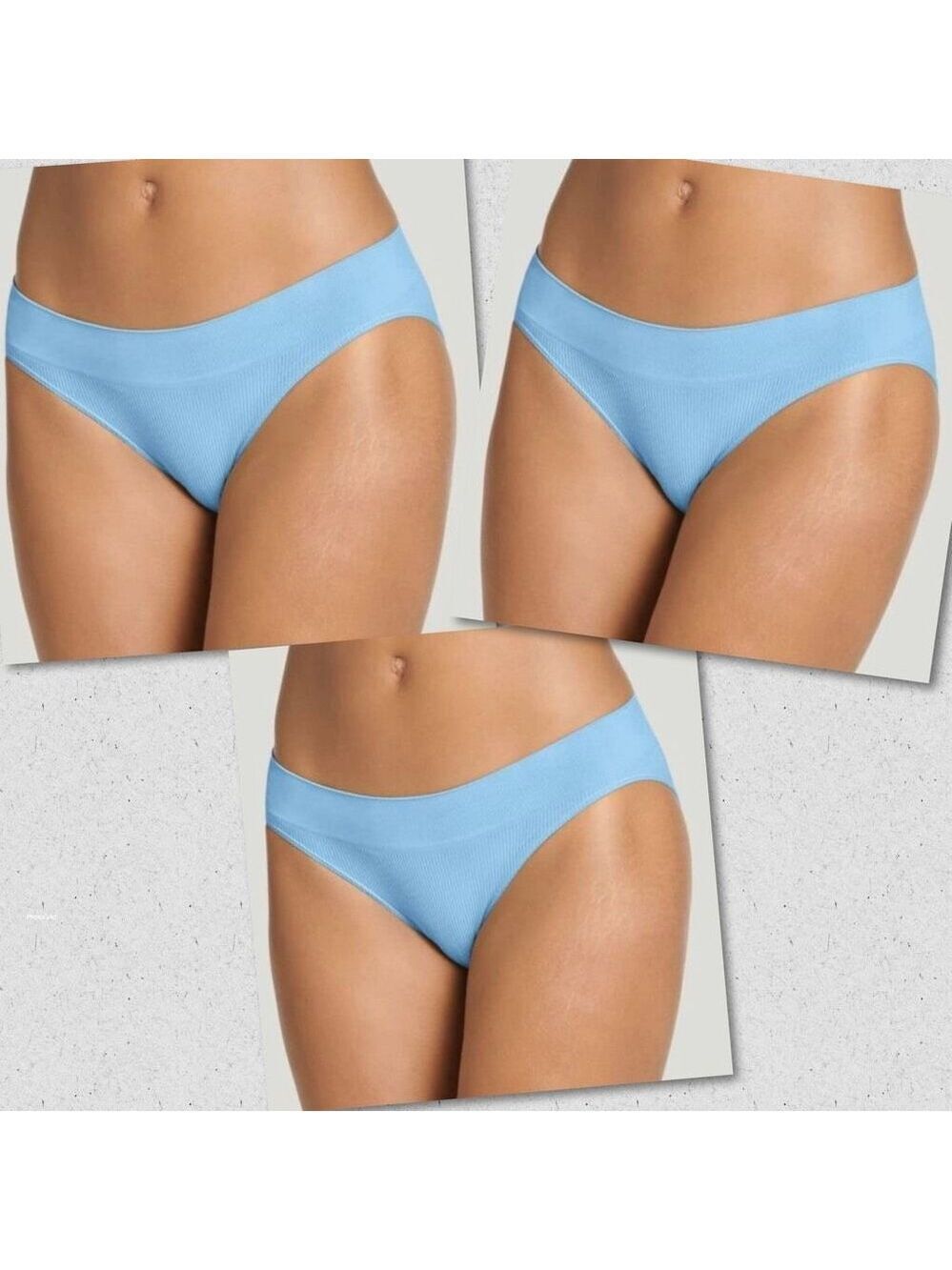 NWT Jockey Pack of 3 Sz XL Eco Seamfree Rib Bikini Blue Comfy Seamfree feel